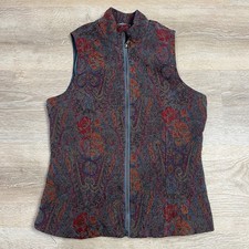 Vintage Tapestry Vest Multicolor Paisley Floral Full Zip Mock Neck Boho