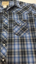 Men s Wrangler Western Blue Black Plaid Pearl Snap Short Sleeve Shirt Size L