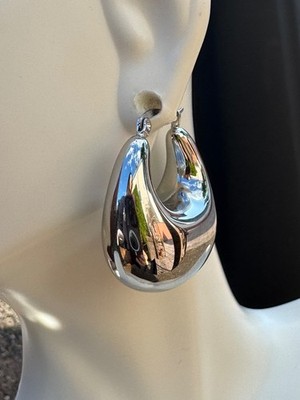 Stainless Steel Silver Color Thick Hoop Lightweight Earrings