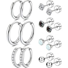Surgical Steel Stud Earrings for Women, Hypoallergenic Flat Back Earrings for...