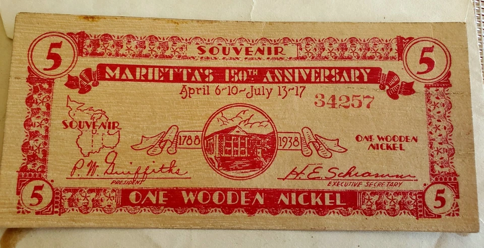 1937 Marietta OH FDC & 1938 Wooden Nickels – Northwest Territory 150th Set - Image 2 of 4