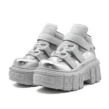 Ankle Boots Woman Fashion Sneaker Lace-up Heel Height Platform Shoes Metal Decor