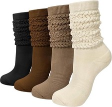 Slouchy Socks for Women 4 Pairs, Scrunch Knee High Boot Socks