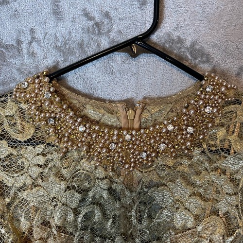 Teri Jon by Rickie Freeman Gold Bead-Embellished Lace Dress size 6 Women's - Picture 2 of 9