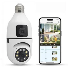 Light Bulb Security Camera 2K WiFi Outdoor E27 Dual Lens Motion Alarm