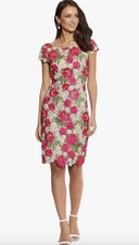 Xscape Floral Lace Embroidered Sheath Midi Dress Size 16 Fushia/Nude NWT