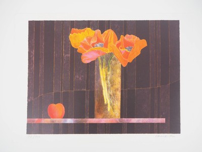 Pierre GARCIA FONS: Vase Mit Coquelicots - Original Lithografie Signiert