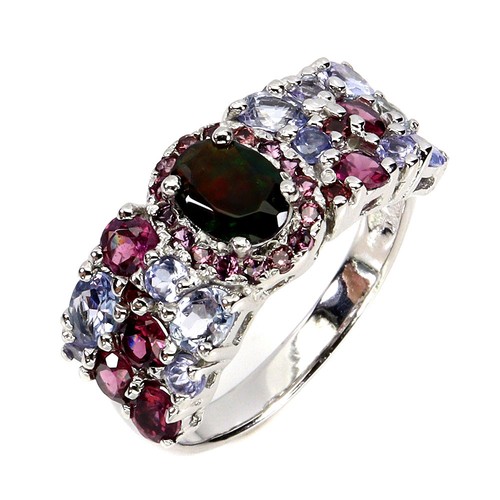 925 Sterling Silver Ring Oval Black Opal Tanzanite Natural Gemstone Jewelry Size - Picture 2 of 13