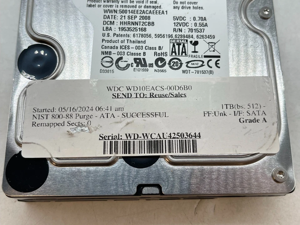 Western Digital Green WD10EACS 1TB 3.5" SATA Internal HDD GRADE A FREE S/H - Image 4 of 4