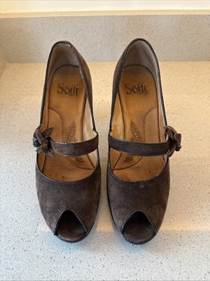 Sofft Deva 3  Pump Heel Shoe Chocolate Suede Peep Toe Size 7.5