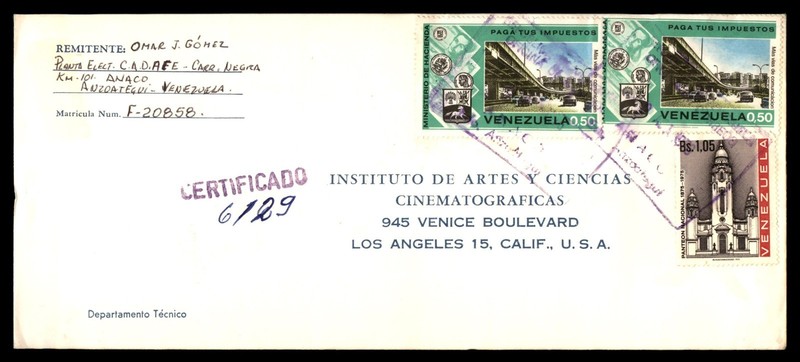 Mayfairstamps Venezuela certified to Los Angeles CA USA Cover cca_37885