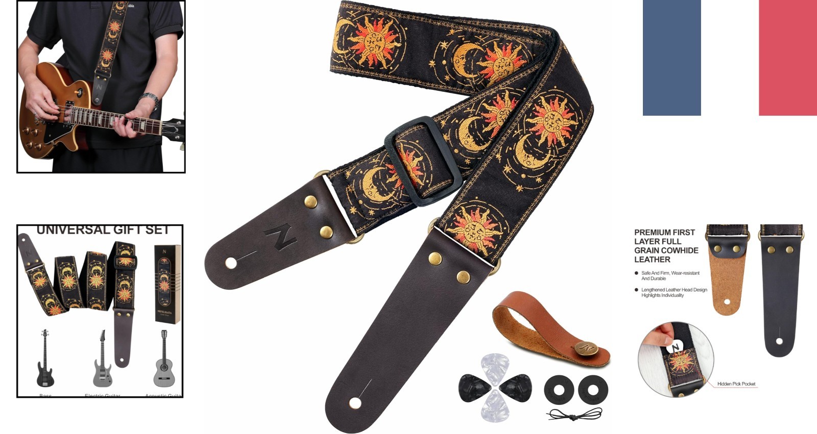 Sangle de guitare Nefelibata en cuir réglable pour concert et studio folk