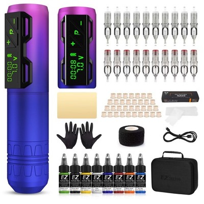 EZ Tattoo Gun Kit - Wireless Tattoo Machine Kit Complete with Rotary Tattoo M...