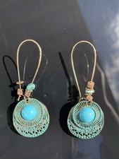 Blue Round Filigree Disc Dangle/Drop Earrings...