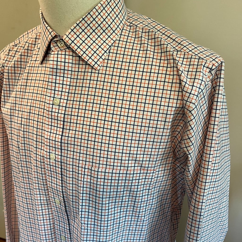 ALTRA Brookes Brothers Camicia elegante uomo arancione a quadri manica lunga XL