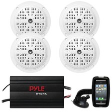 4x Pyle PLMR41W 4'' 100W Dual Cone White Speakers, 800W Amplifier, Sport Case