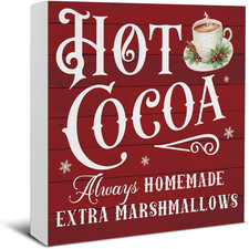 Hot Cocoa Bar Wooden Sign - Festive Christmas Kitchen Decor 5x5 Inches