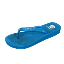 Yellow Box Jello Women Flip Flop Sandal Sz 9 Beach Platform Teal Blue Rhinestone