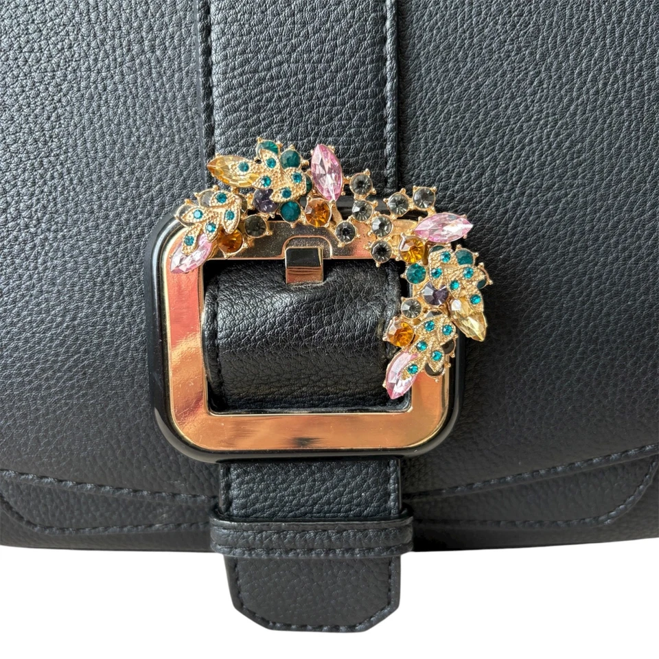 NUEVO SIN ETIQUETAS Gianni Bini Evanna Cartera Negra Mango/Correa para el Hombro Estrás Foto 2 de 4