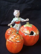 antique pottery Salt - Peper - Mustard set
