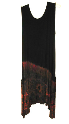 KATHMANDU IMPORTS Tie-Dye NWOT Midi Dress Asymmetri Black Multi Sm-Med GORGEOUS!