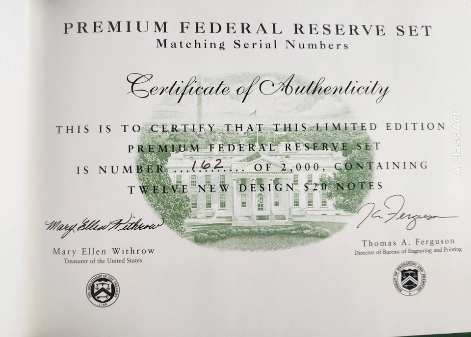 1996 Premium Federal Reserve Set of 12 (Districts) $20 Notes 4 digits SC270 - Image 2 of 4