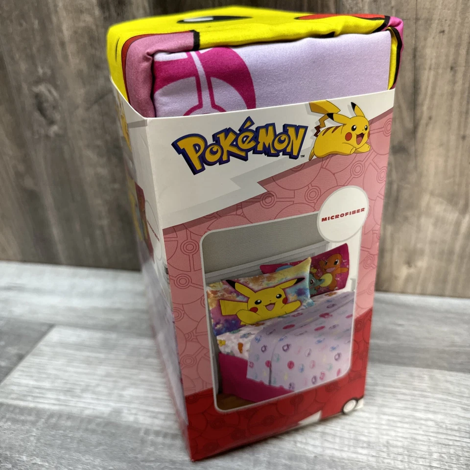 Juego de cama para niños 4 piezas Pokemon tamaño completo juego de sábanas Pickachu Charmander Foto 2 de 4