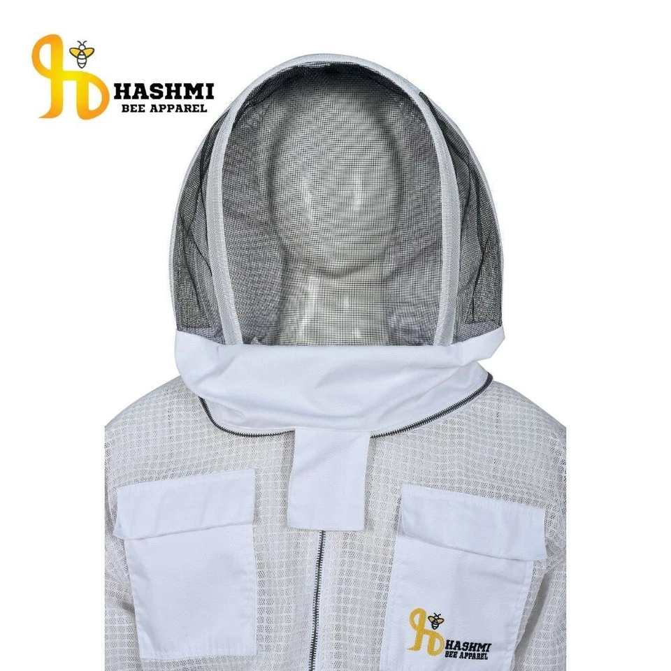 Chaqueta de abeja protegida contra picaduras 3 capas velo de esgrima chaqueta de apicultor blanca Foto 3 de 4