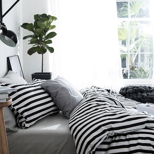 Striped Queen Duvet Cover Set 3Pcs Black and White Bedding Sets Farmhouse Queen - Picture 6 of 7