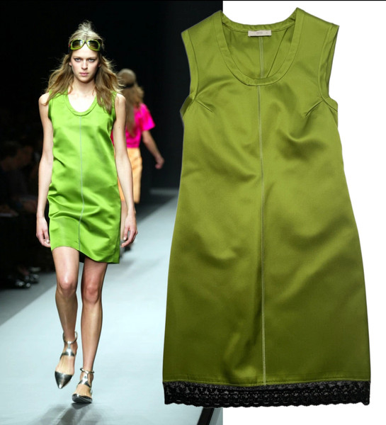 Prada Vintage Archive Spring 2003 Brat Green Duchess Satin Dress 44 IT Runway