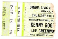Vintage 1986 Kenny Rogers Lee Greenwood Concert Ticket Stub Omaha NE