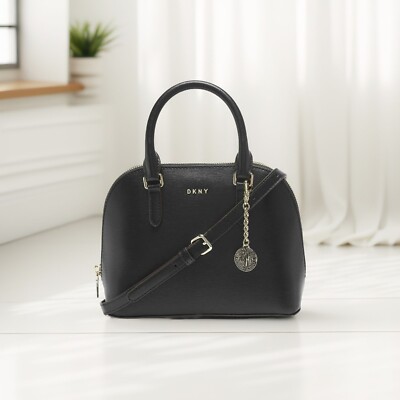 Dkny Womens Bryant Dome Satchel Convertible Strap Black Gold Tone Size OS NWT