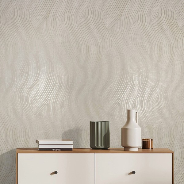 Vliestapete Wellen Muster Grafisch Struktur Grau Beige Metallic 82475 (4,12€/1Qm-image