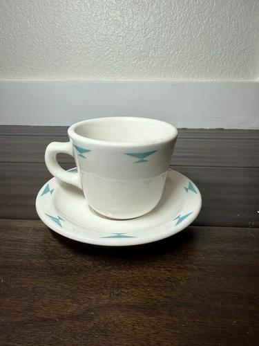 Vintage Homer Laughlin Cup and Saucer - Turquoise Restaurant Ware