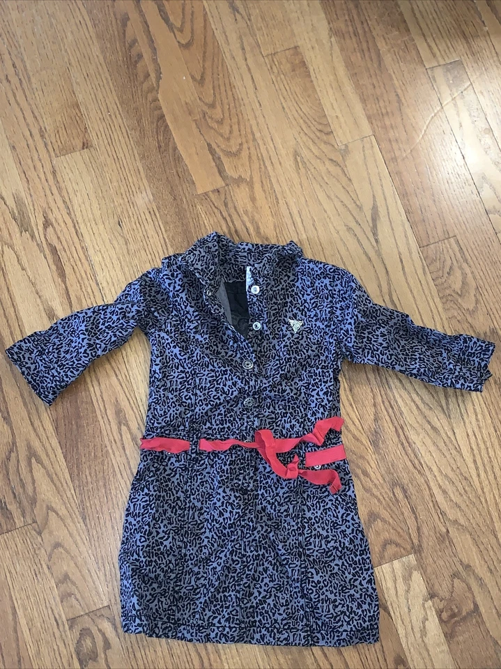 Vestido GUESS LOS ANGELES Negro Leopardo Guepardo y Cinturón Rojo Niñas Talla 5 ❤️tb3m5 Foto 3 de 4