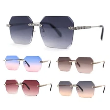 Luxury Bling Rhinestone Trim Pimp Rimless Sunglasses