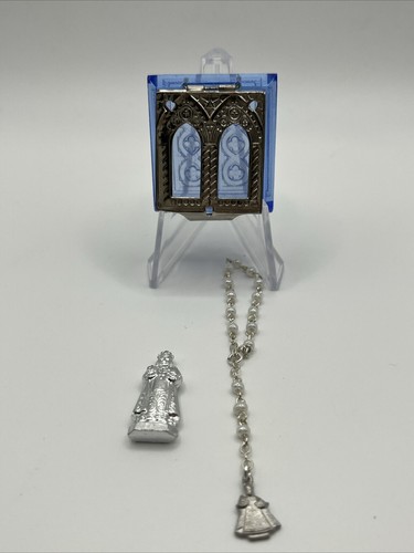 Antique French Catholic Double Pocket Shrine Figure and Rosary Travellers - Pink - Picture 3 of 3