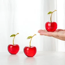 Crystal Single Cherry Figurine Collectible Glass Fruit Ornament  Party Decor