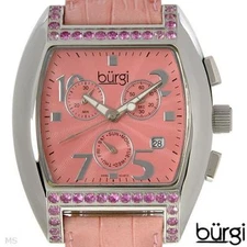 BURGI Swiss ISA Chrono Day/Date Watch, 1.85ctw Natural Pink Sapphires, BUR041P