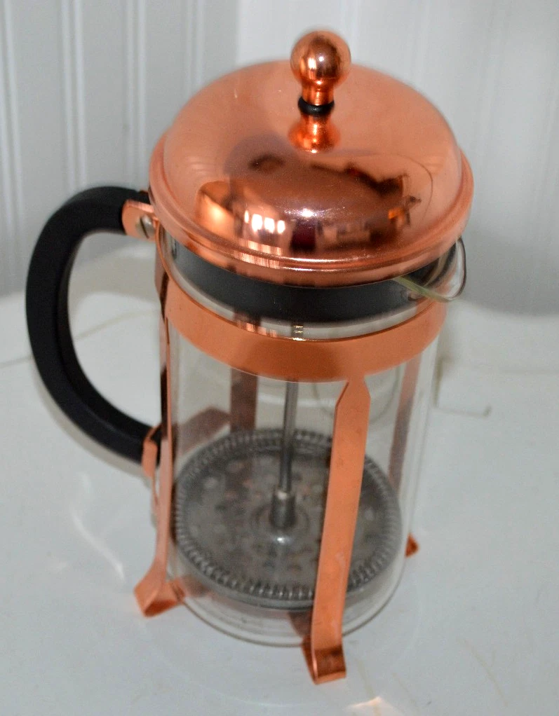 BODUM GLASS COPPER FRENCH PRESS 24 OZ CARAFE BLACK HANDLE VGC