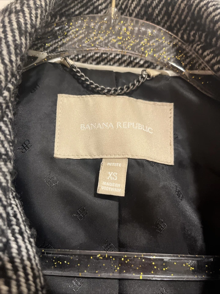 Abrigo para mujer Banana Republic blanco y negro botones detallados Petite XS vintage Foto 3 de 4