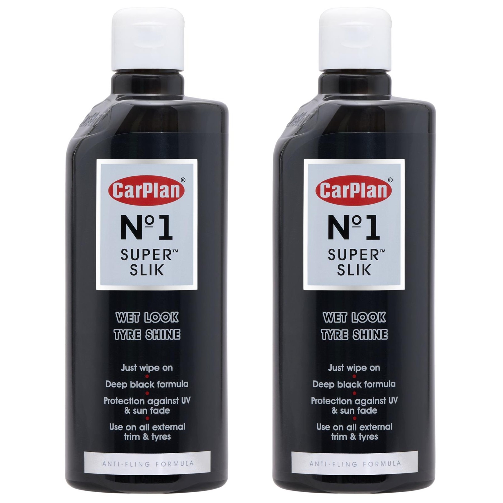 Wet Look Car Tyre Shine Dressing Anti-Fling CarPlan No.1 Super Slik 600ml x2