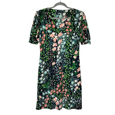 Tommy Hilfiger Garden Path Jersey V-Neck Dress Women's Size 8 Black Floral Chic