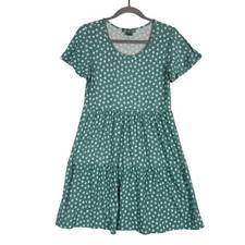 Good Luck Gem Dress Womens S Green Floral Fit & Flare Scoop Neck Short Sleeve