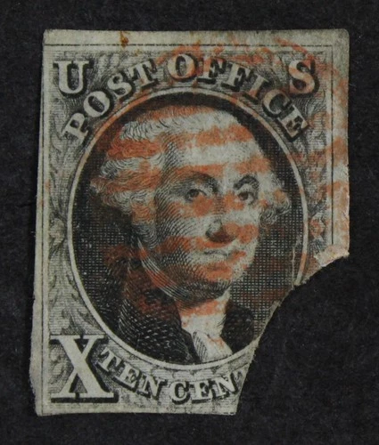 CKStamps: US Stamps Collection Scott#2 10c Washington Used Corner Cut Off