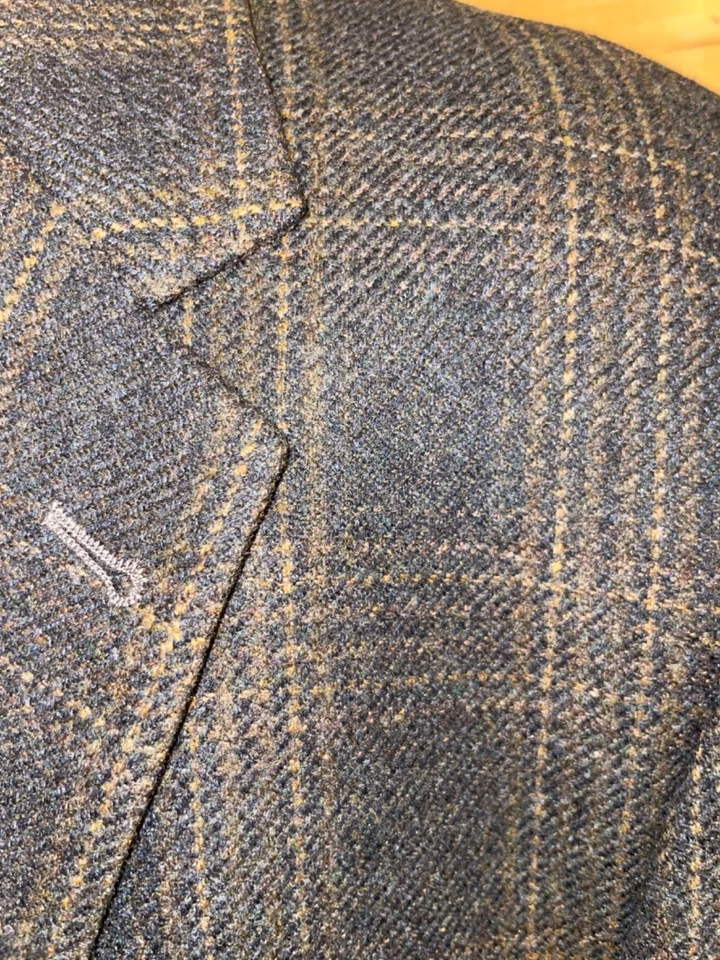 Joseph Abboud Blazer 木炭/棕色格子羊毛羊绒美国男式 44 S — 第 3/4 张图片