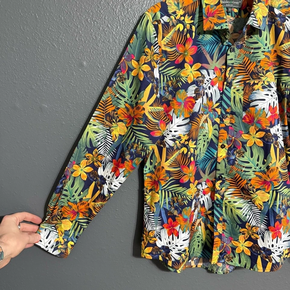 Paisley & Gris Samuel Calce Ajustado Manga Larga Floral Abotonada Talla L Foto 2 de 4