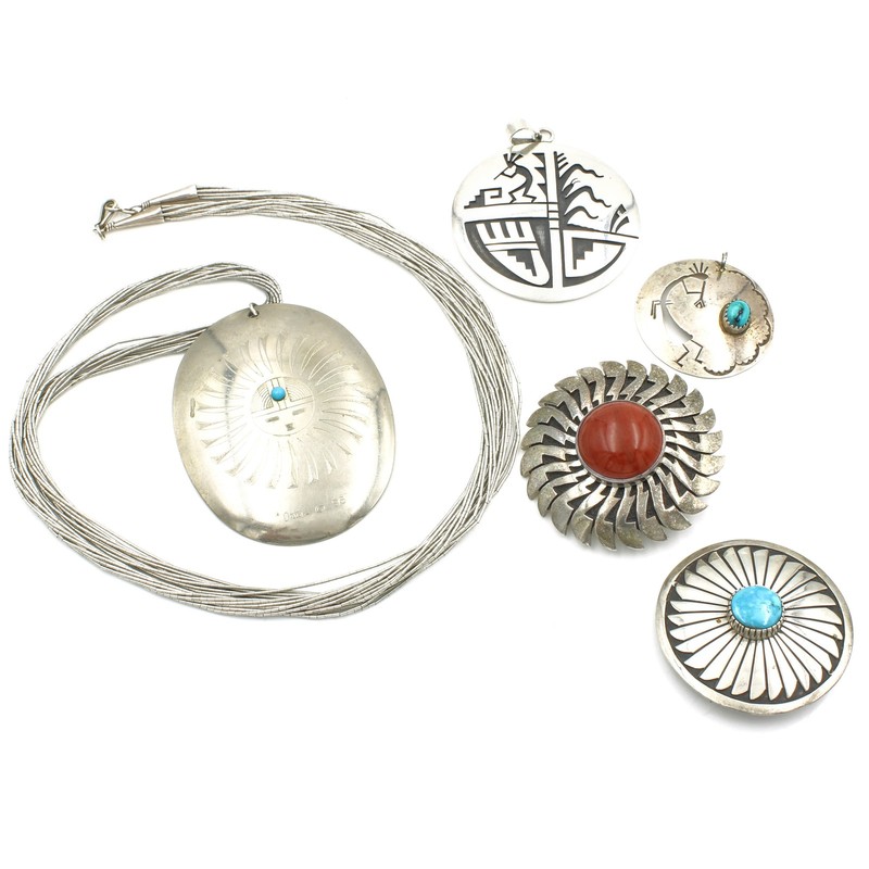 Southwest Signed Sterling Turquoise Carnelian Necklace Pendant Lot of 5 #S5635-3