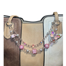 Detachable Butterfly Handbag Charm Chain Pink Silver Beaded Bag Charm