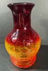 Vintage Blenko Red Orange Amberina Crackle Glass Vase GLOWS under UV Light
